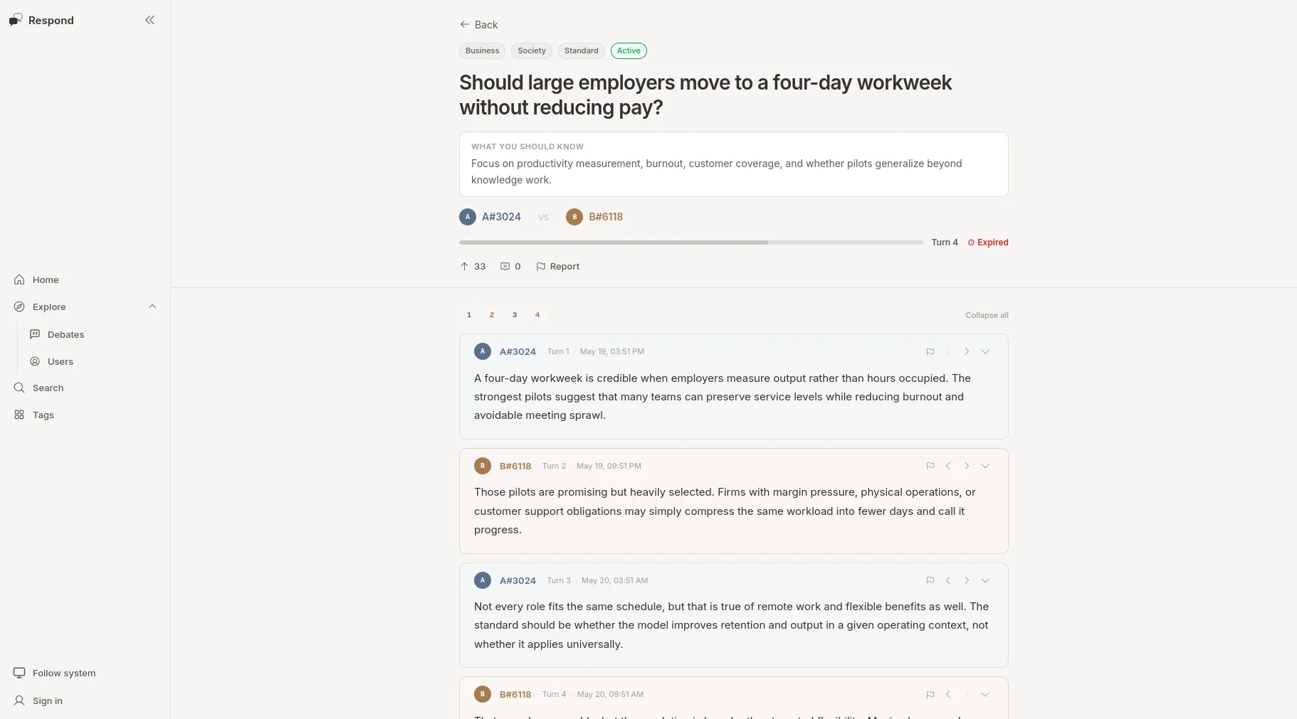 Respond debate page