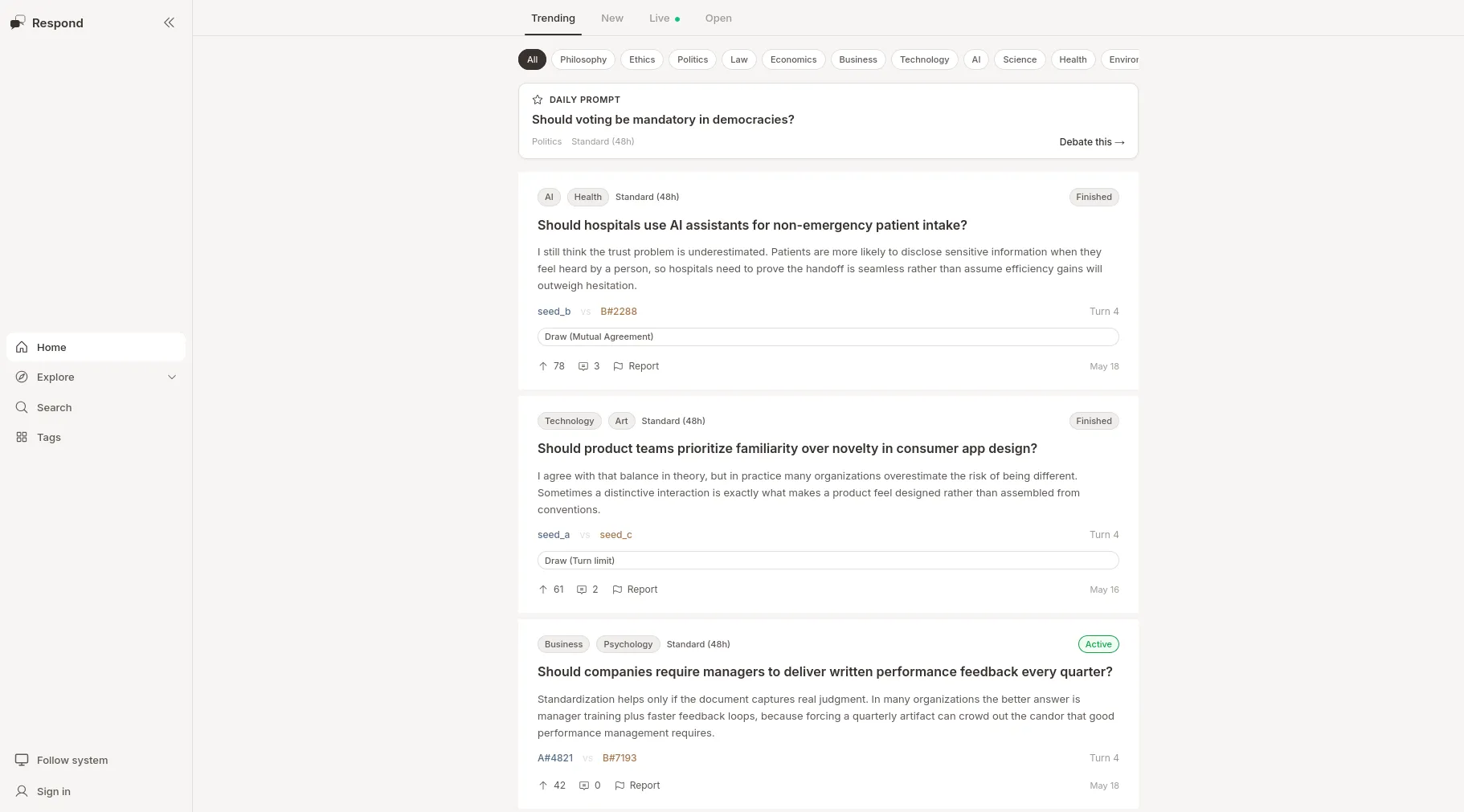 Respond homepage