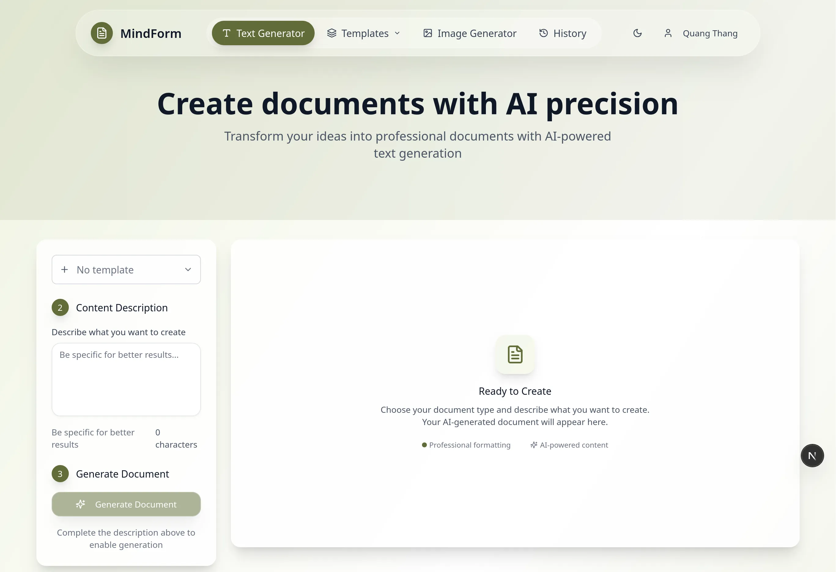 MindForm: AI-powered document generation