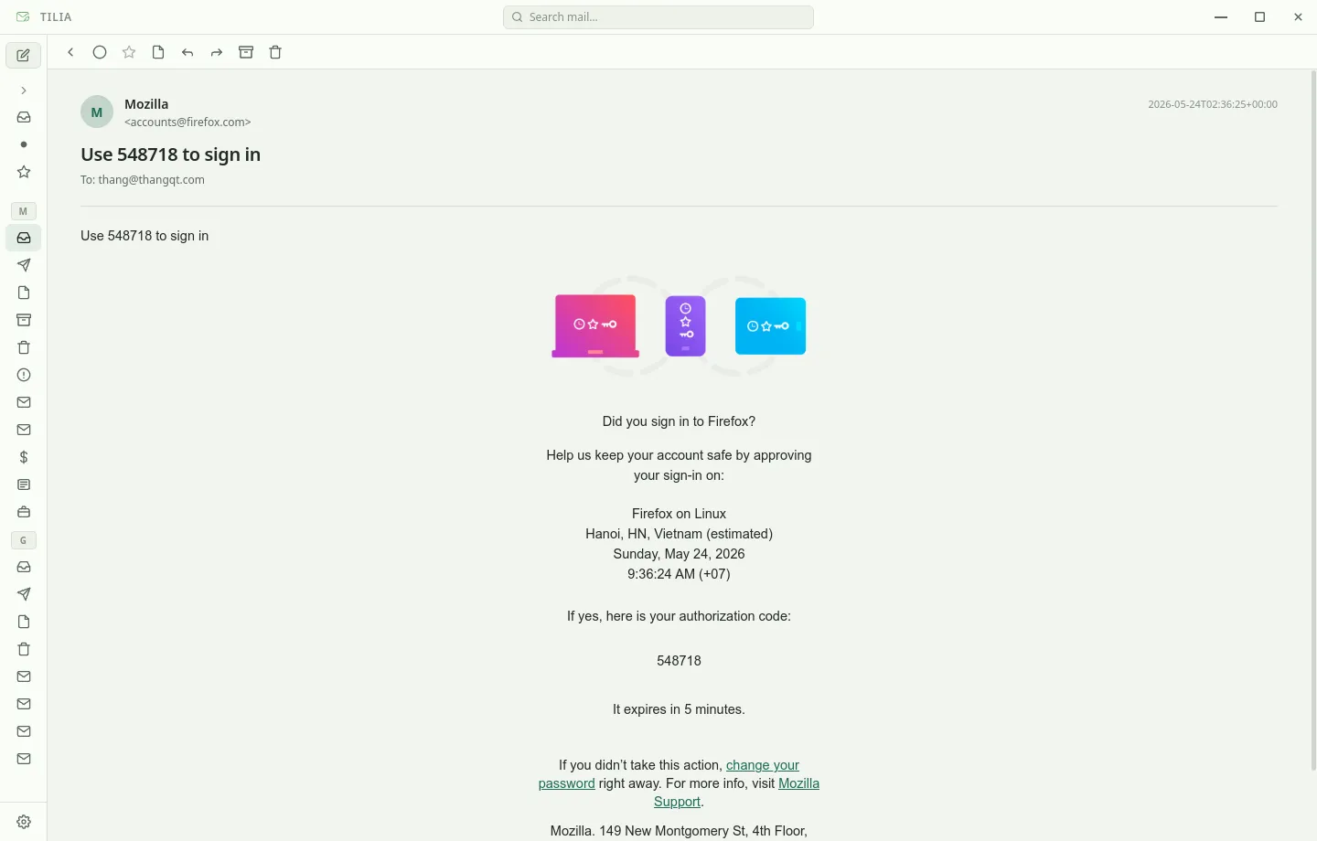 Tilia two-column reader layout with the account sidebar collapsed